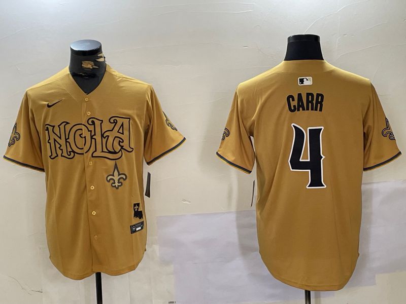 Men New Orleans Saints 4 Carr Yellow Joint Name 2024 Nike Limited NFL Jersey style 3